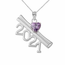925 Sterling Silver 2021 Graduation Diploma with Birthstone CZ Pendant Necklace - £25.33 GBP+