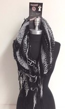 New Women Knitted Crochet 2 in 1 Tone Circle Infinity Scarf Wrap Soft,Black/Gray - £5.82 GBP