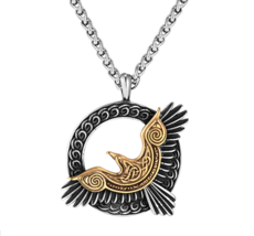 Norse Eagle Necklace Mix Gold/Silver Amulet Pendant - £15.17 GBP