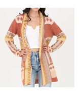Cozy Aztec Cardigan Sweater Rust Medium - $58.41