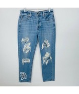American Eagle Womens 10 Long Destroyed Vintage Hi Rise Jeans With Artwork - £32.70 GBP