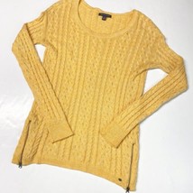 American Eagle Cable Knit Sweater Womens Small Yellow Zippers Long Sleeve Top - £5.73 GBP
