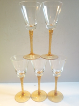 Lot of 5  5 3/4&quot;  Twist/Spiral Amber Stem Cocktail Glasses - £23.69 GBP