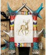 Colorful Boho Southwest Rustic Buckhorn Stag Deer Antlers Picture Frame ... - $35.96 CAD
