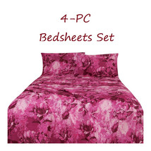 Bed Sheets Set   4-pc Bright Pink Floral Full Queen King Size - £25.89 GBP+