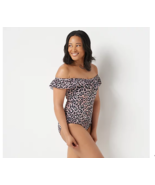 G.I.L.I. Convertible Ruffle Top One-Piece Swimsuit Mauve Leopard Plus 20 - $23.07 CAD