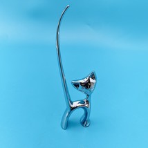 Vintage Chrome Long-Tailed CAT Figurine Ring Holder, Rhinestone Style Eyes - $209.05 MXN