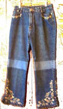 Blue Jean Denim Jeans w/Embroidered Floral Ruffled Bottom Sz 9/10 - $40.64 CAD