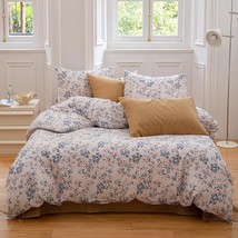 Soft Cotton White Duvet Cover Twin With Blue Floral Print,Garden Style Botanical - £70.76 GBP