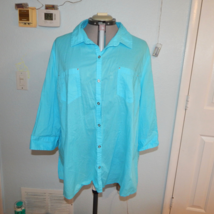 Catherines Plus Size 2X Blue Button Down Blouse Shirt Top Lightweight Cotton - £11.96 GBP