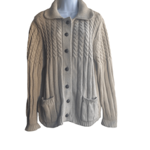 Sears Large Vintage 1990s Tan Cable Knit Grandpa Grandma Cardigan Sweater - £29.88 GBP