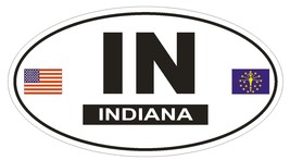 IN Indiana Oval Bumper Sticker or Helmet Sticker D800 Euro Oval with Flags - $1.39+