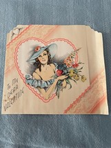 Paper Dear Valentines Day Card Early 1900&#39;s Women with Flowers USA Vintage  - £3.70 GBP