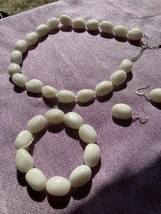 Milky Glass Necklace Earrings and Bracelet Set - Mothers Day gift - Vintage Jewe - £23.59 GBP