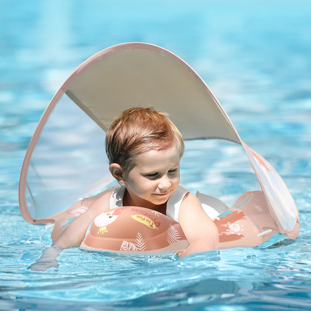 Baby Swimming Float With Canopy Splash Play Inflatable Baby Pool Float Ring Swan - £27.40 GBP+