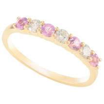 Minimal 0.35 CTW Pink Sapphire and Diamond Stackable Band 14k Solid Yellow Gold - £404.12 GBP