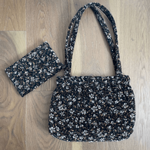 Vintage 70s Artisan Quilted Velveteen Purse Bag Pouch Wallet Neutral Floral - $58.50