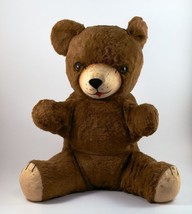 Unique Plush Bear Brown with Orange Eyes 13&quot; Tall Rare Vintage - $24.99