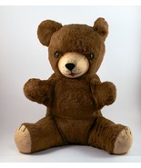 Unique Plush Bear Brown with Orange Eyes 13&quot; Tall Rare Vintage - £19.58 GBP