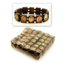 Lot Of 12 Saint Bead Bracelet Greek Orthodox Brown Wood Stretch Icon Elastic Set - £12.09 GBP