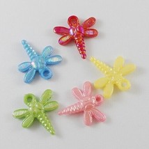 10 Dragonfly Charms Assorted Colors Acrylic Insect Pendants Spring Garden - £2.49 GBP