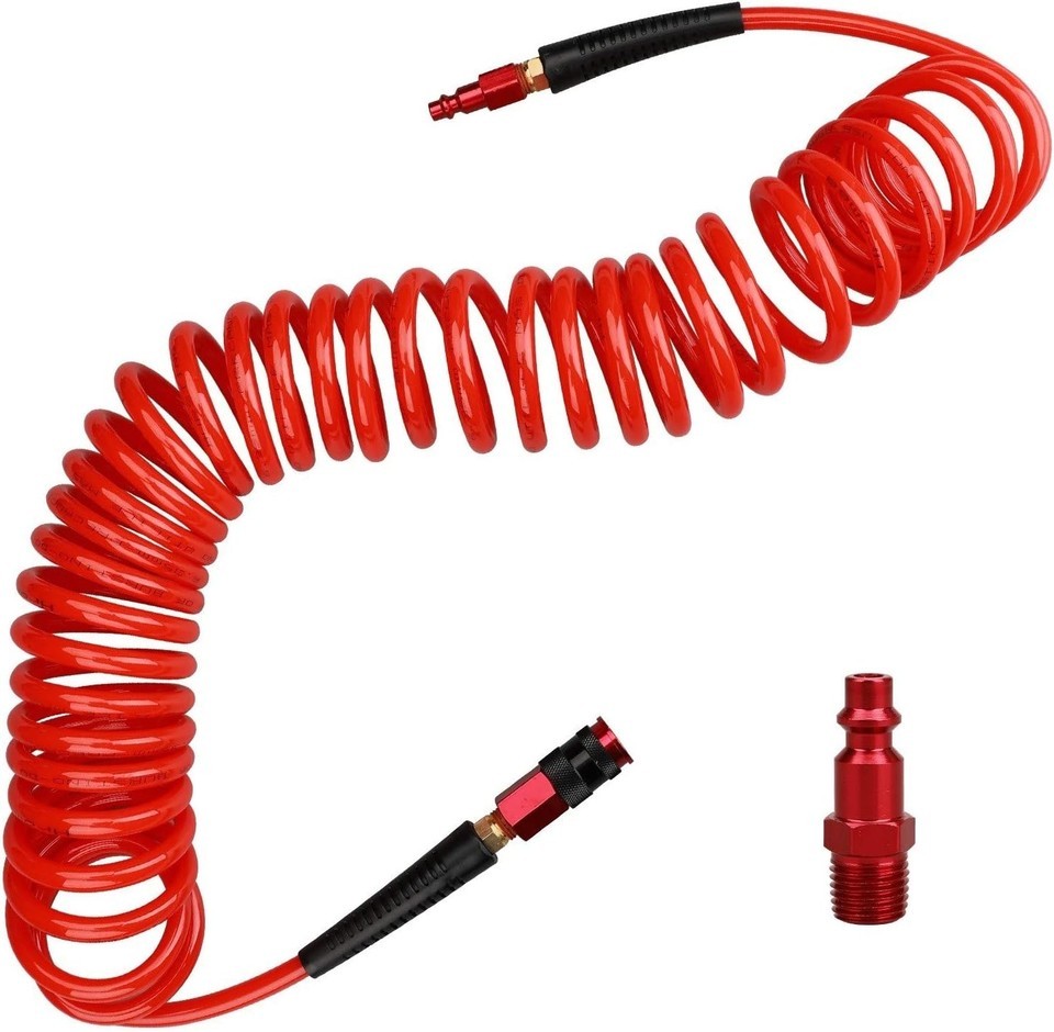 Hromee 1/4 in x 25 ft Polyurethane Recoil Air Hose with Bend 25FT, Red - £23.31 GBP