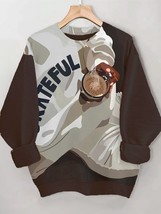 Women&#39;s Colorblock Coffee Slogan Grateful Art Print Casual Sweatshirt - $28.00