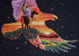 14.5&quot; X 18&quot; Finished Cross Stitch &quot;Chief Swift Eagle&quot; on 14ct Black Aida... - £157.38 GBP