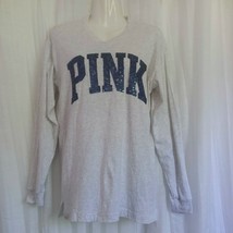 Victoria&#39;s Secret PINK Bling Campus T-Shirt Gray Blue Sequins Long Sleeve Top XS - £30.54 GBP