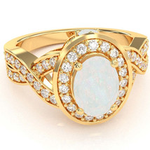 Three Stone Opal Diamond Peekaboo Halo Engagement Ring In 14k Yellow Gold - £722.54 GBP