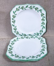 Rare Vintage Steubenville Ivory Floral Vine Square Salad Plates Green Trim - $29.70