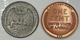 Vintage Jumbo  3&quot; Quarter and 3&quot; Wheat Cent Novelty Coins PB11 - $29.99