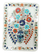 13&quot;x10&quot; Marble Serving Tray Plate Multi Stone Floral Inlay Kitchen Arts Gifts - £681.62 GBP