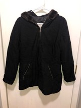 Jones New York Womens Sz Small Black Full Zip Jacket Faux Fur Lined Hoodie - £13.97 GBP