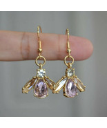 Handmade Pink crystal Bee gold plated Dangle Earring - £7.96 GBP