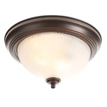Round 11-inch Bronze Finish Ceiling Light with Frosted Glass Shade - Flu... - $86.49