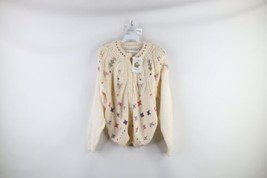 NOS Vtg 90s Womens Medium Country Primitive Embroidered Flower Cardigan Sweater - £54.71 GBP