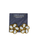 Trifari Goldtone White Cabochon Comfort Clip On Earrings - $31.57 CAD