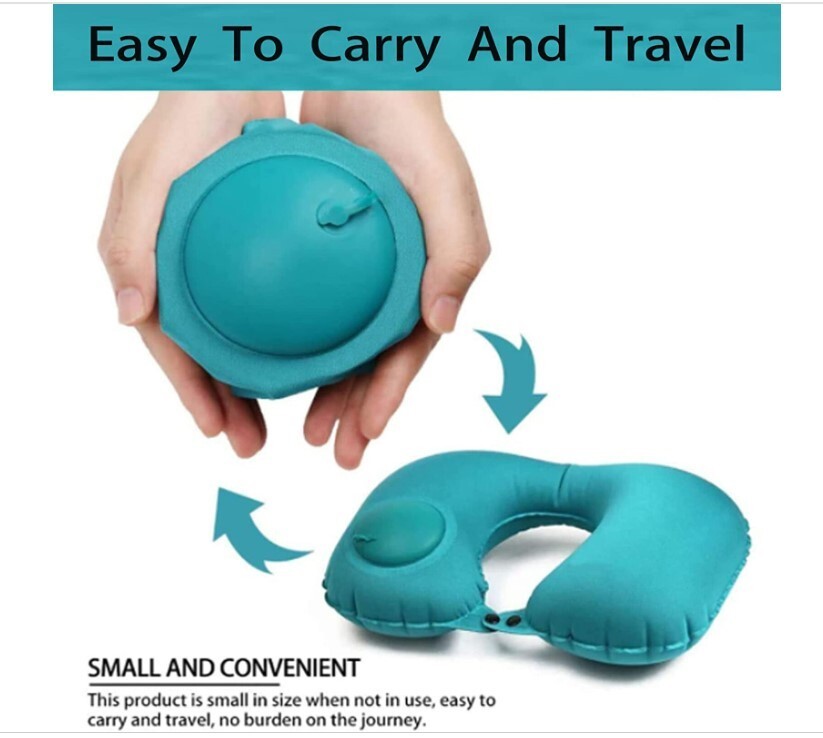 Pillow Travel Inflatable Easy Pump Neck Automatic Button Choice of Color... - $10.99
