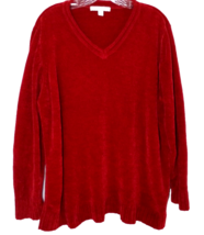 Carolyn Taylor Woman Womens 2X Plus Sweater Holiday Red Chenille Pullove... - $15.79