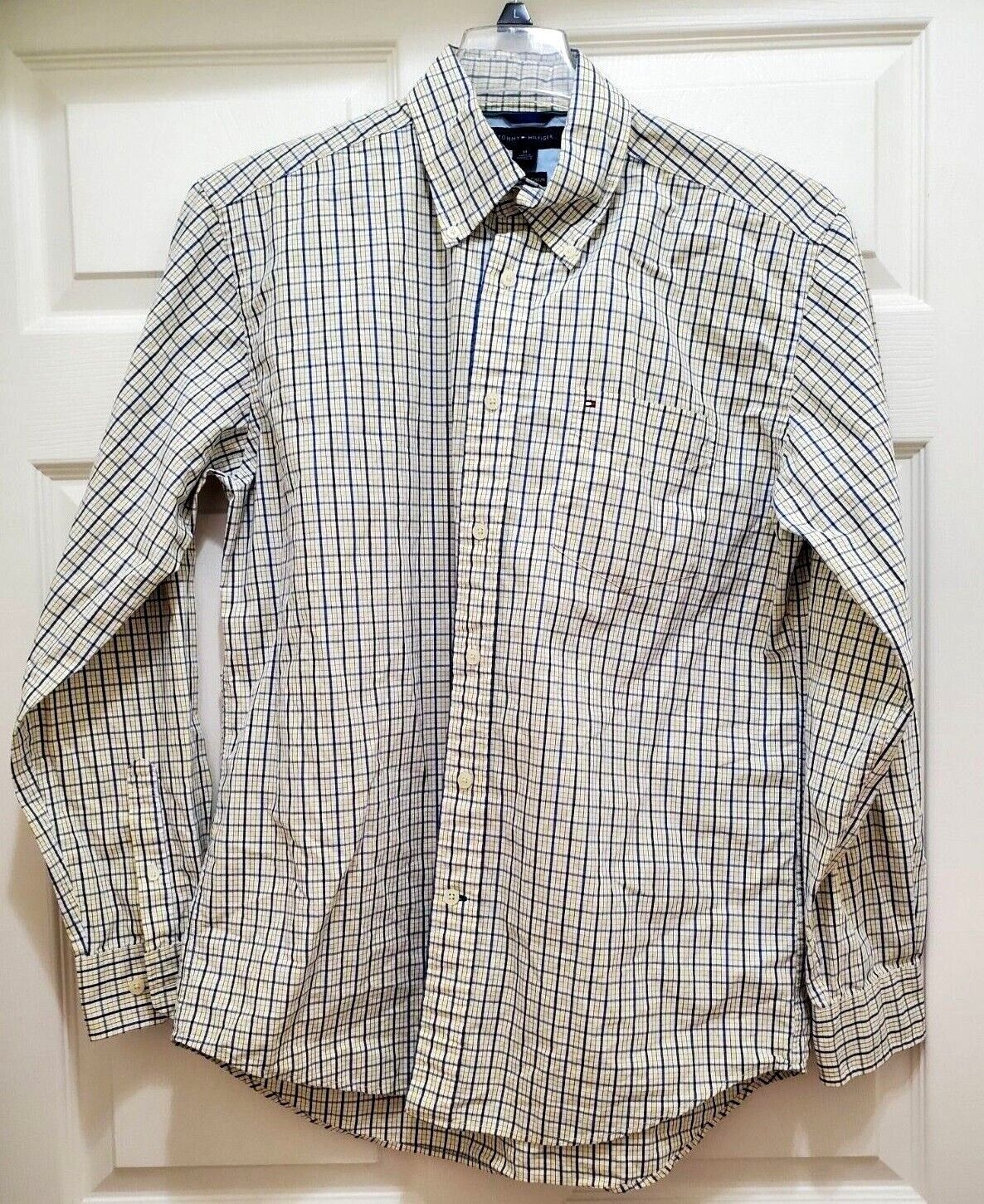 Primary image for Tommy Hilfiger Shirt Yellow Blue  Long Sleeve Button Up Mens Size M