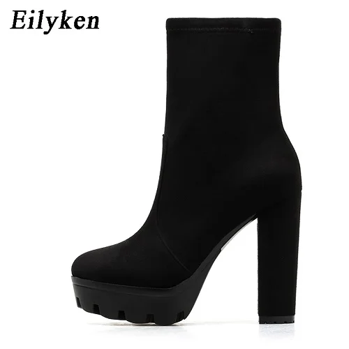 Eilyken 2024 New Fashion Autumn Winter Ankle Boots Women Thick Heel Platform Boo - £186.48 GBP