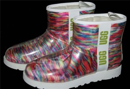 UGG PLUSH Faux Fur &amp; Wool Blend Lining Pixelate Clear Coated Booties Wm&#39;... - $109.99