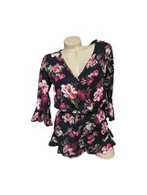 Black Floral Ruffle Romper Small Ambiance - $11.87