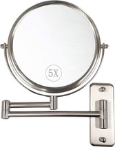 Alhakin Wall Mounted Makeup Mirror, 1X/5X Magnifying Mirror Double, Nickel. - £33.45 GBP