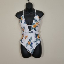 Women&#39;s Zaful One Piece Swimsuit White Tropical Floral Size L - £11.45 GBP