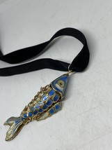 Vintage Enamel Fish Golden Choker Pendant Necklace 925 sterling silver - £50.55 GBP