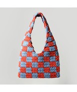 Checkerboard Bold Hand Crocheted Shoulder Bag, Trendy Casual Bag, Beach Bag - $54.86 CAD
