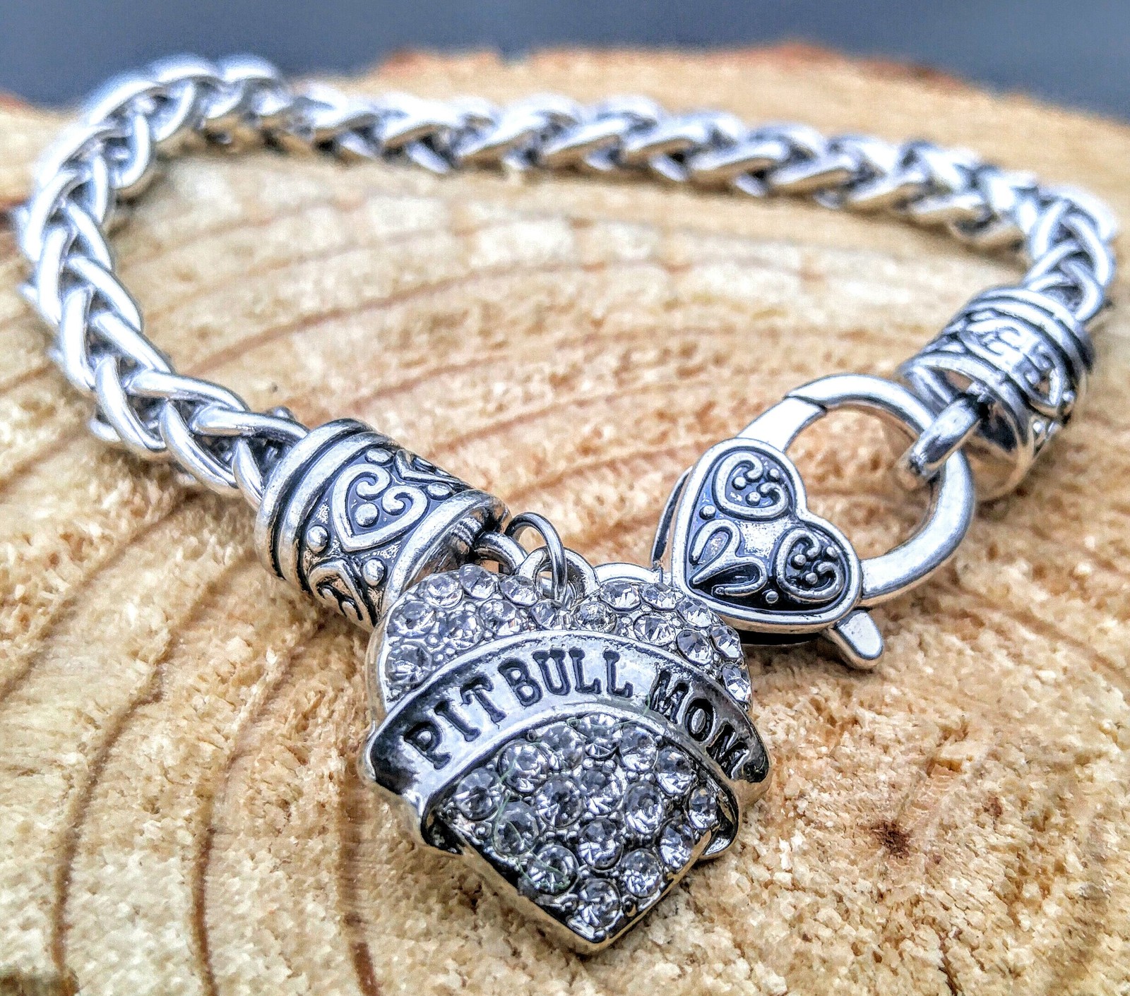 Pit Bull Mom Crystal Heart Bracelet