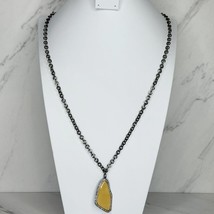 Chico&#39;s Perry Dark Silver Tone Rhinestone Mother of Pearl Pendant Necklace - £15.63 GBP